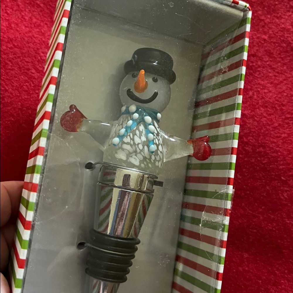 New art glass light up snowman wine cork bottle stopper fun winter holiday item